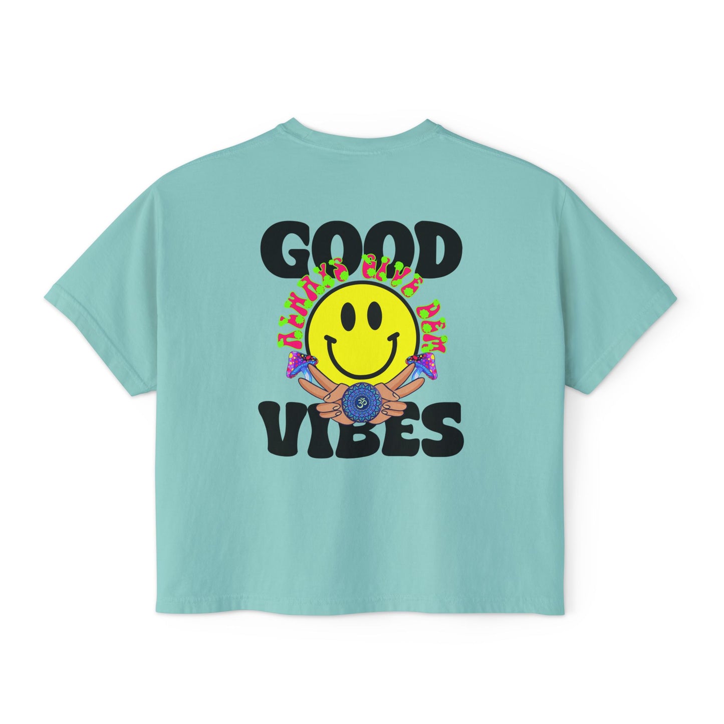 Good Vibes Women's Boxy Tee | Pastel Crop Top with Positive Energy & Spiritual Style