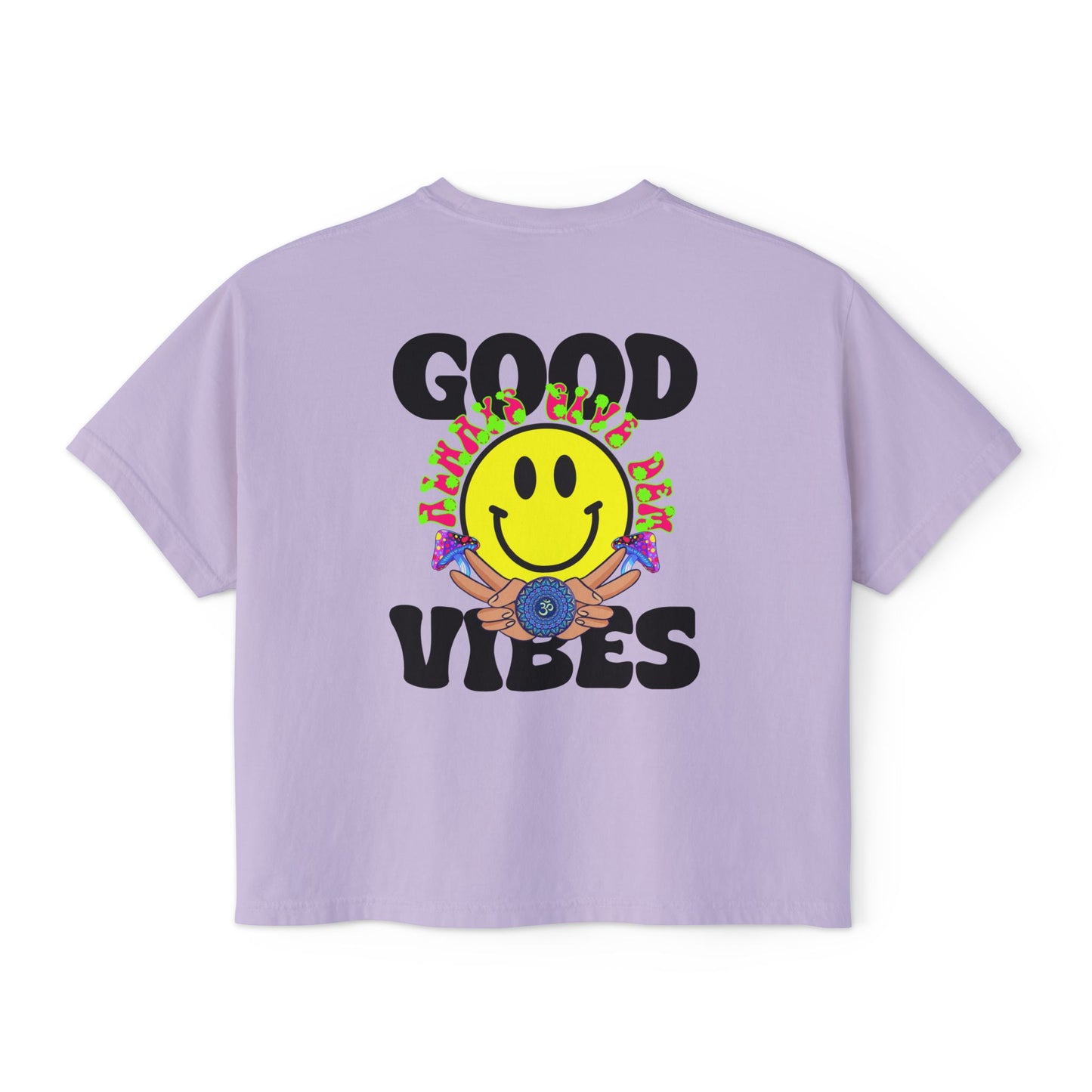 Good Vibes Women's Boxy Tee | Pastel Crop Top with Positive Energy & Spiritual Style