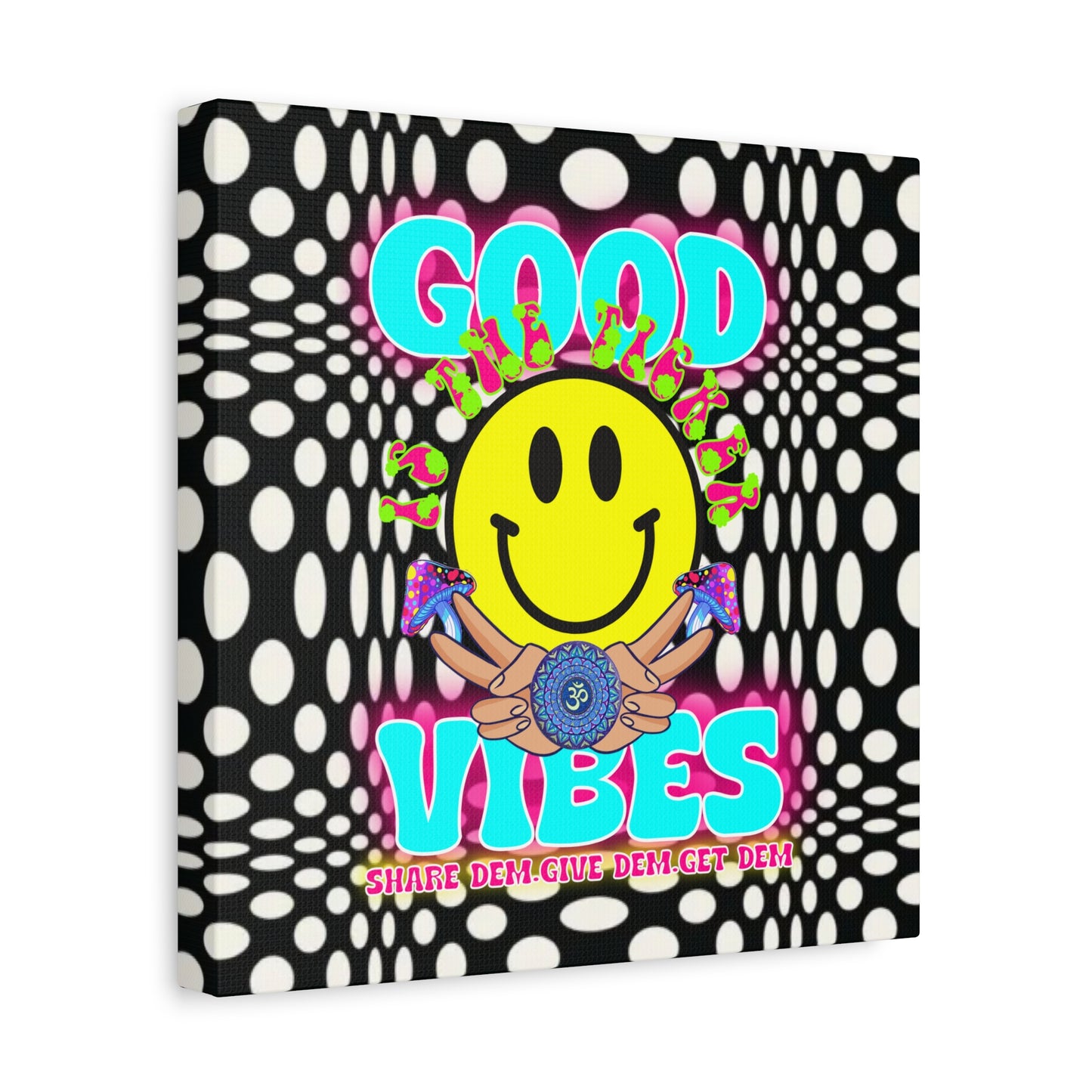 Psychedelic Wall Art with Good Vibes – Trippy Canvas Print Featuring "Good Vibes" & Smiley Faces | Optical Illusion Design | Available in Multiple Sizes