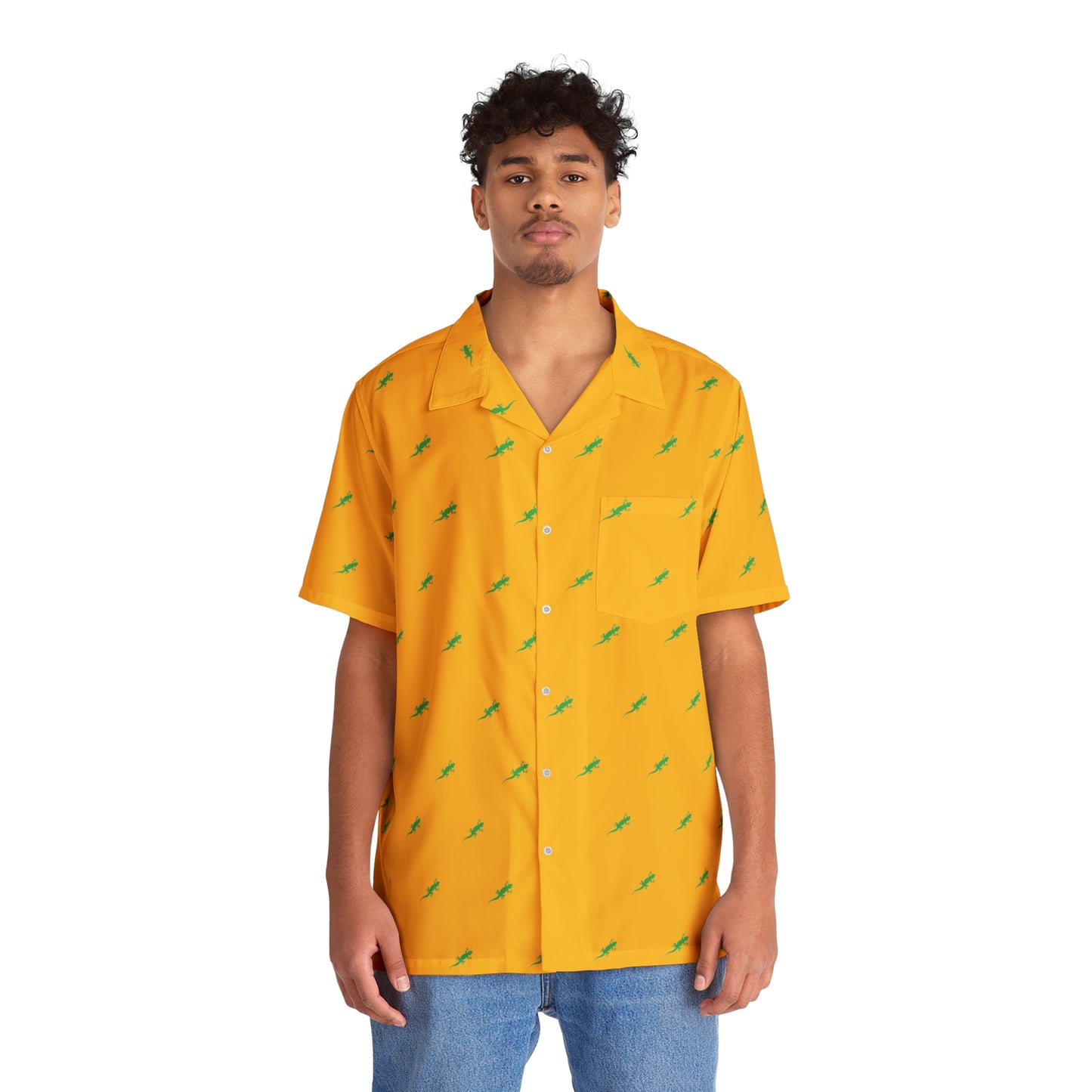 Gecko inu Hawaiian shirt yellow and green