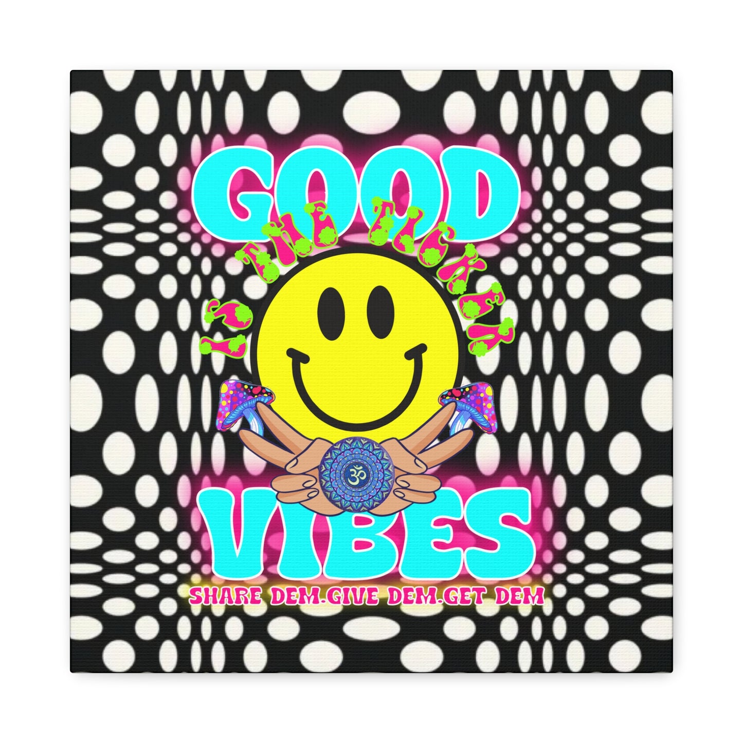 Psychedelic Wall Art with Good Vibes – Trippy Canvas Print Featuring "Good Vibes" & Smiley Faces | Optical Illusion Design | Available in Multiple Sizes