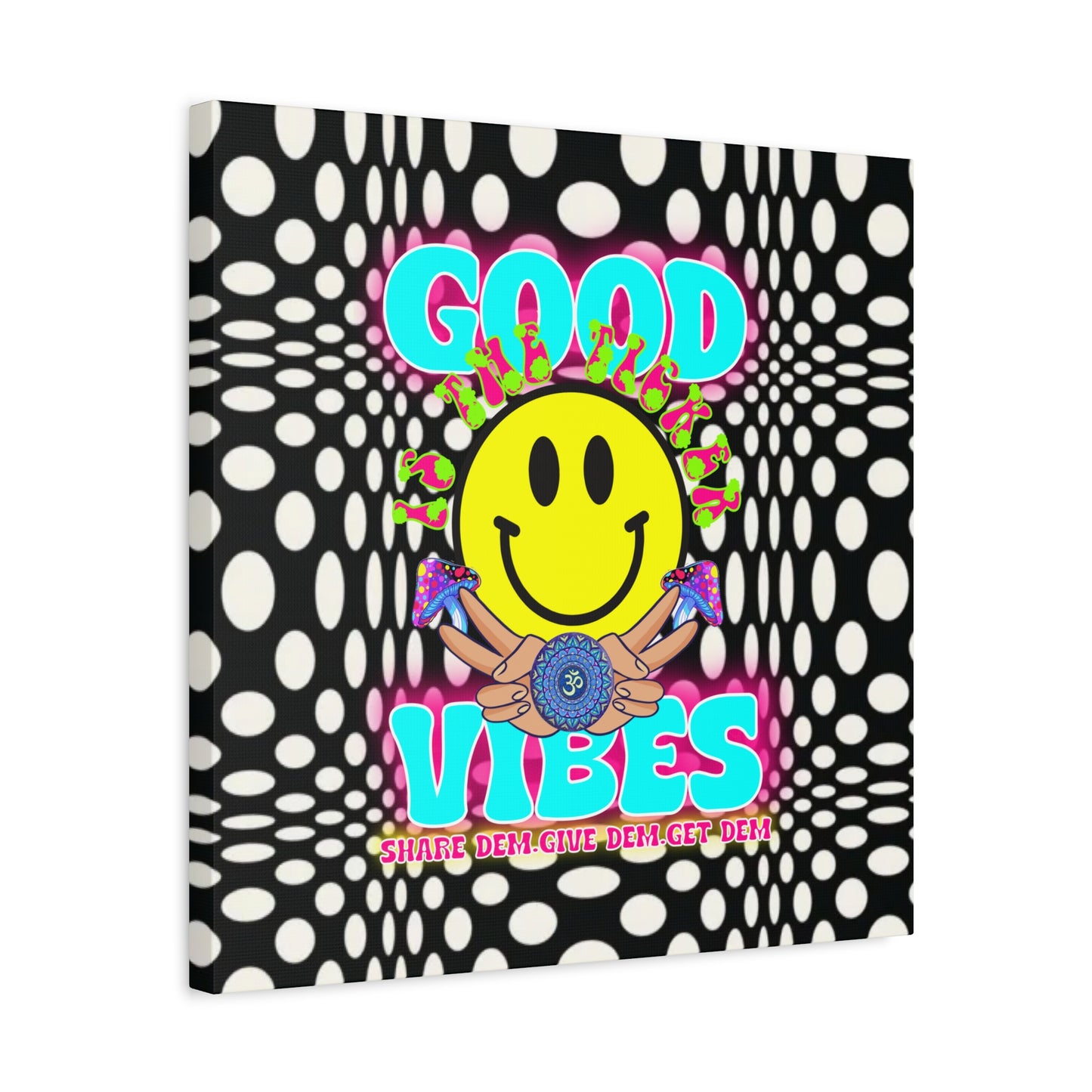 Psychedelic Wall Art with Good Vibes – Trippy Canvas Print Featuring "Good Vibes" & Smiley Faces | Optical Illusion Design | Available in Multiple Sizes