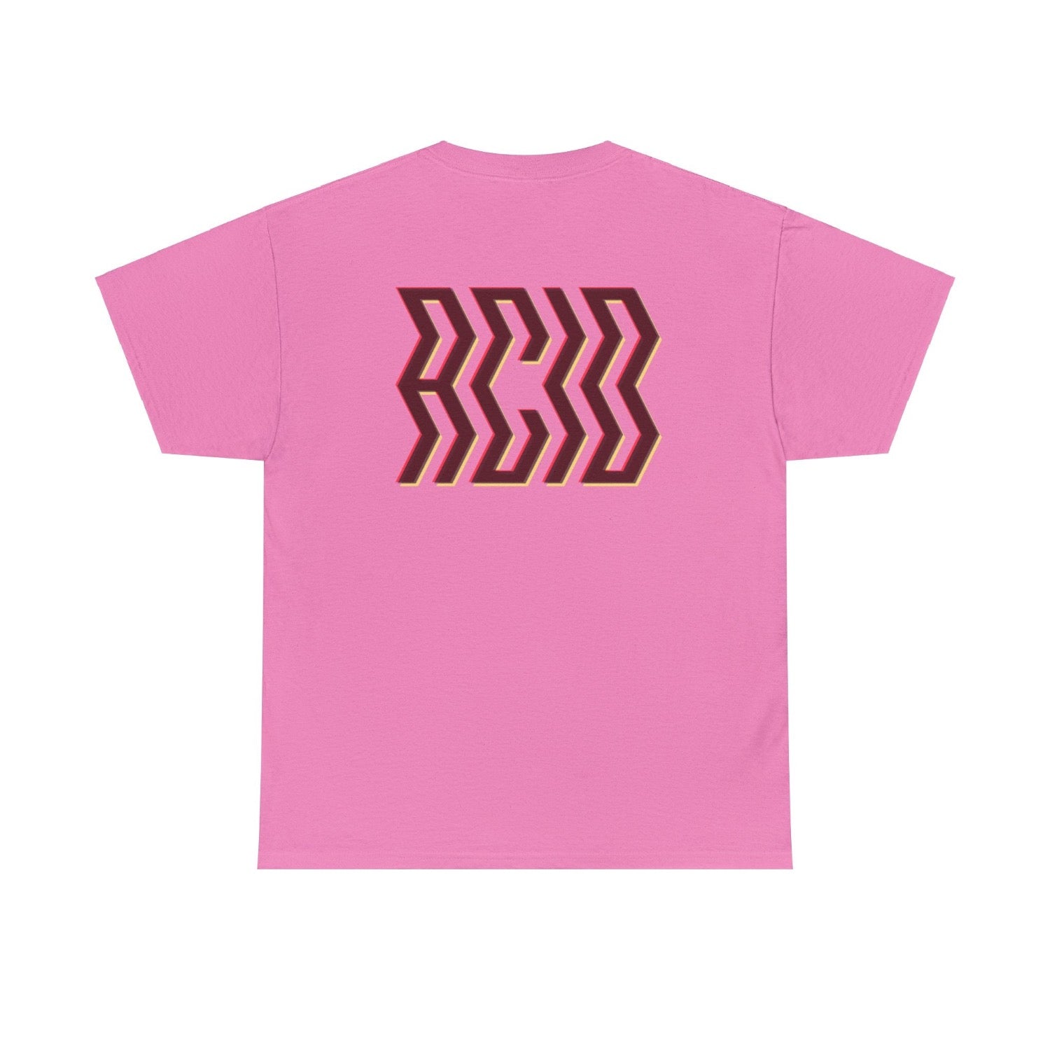 pink 90's rave fashion style, acid house t shirt, bold back print.