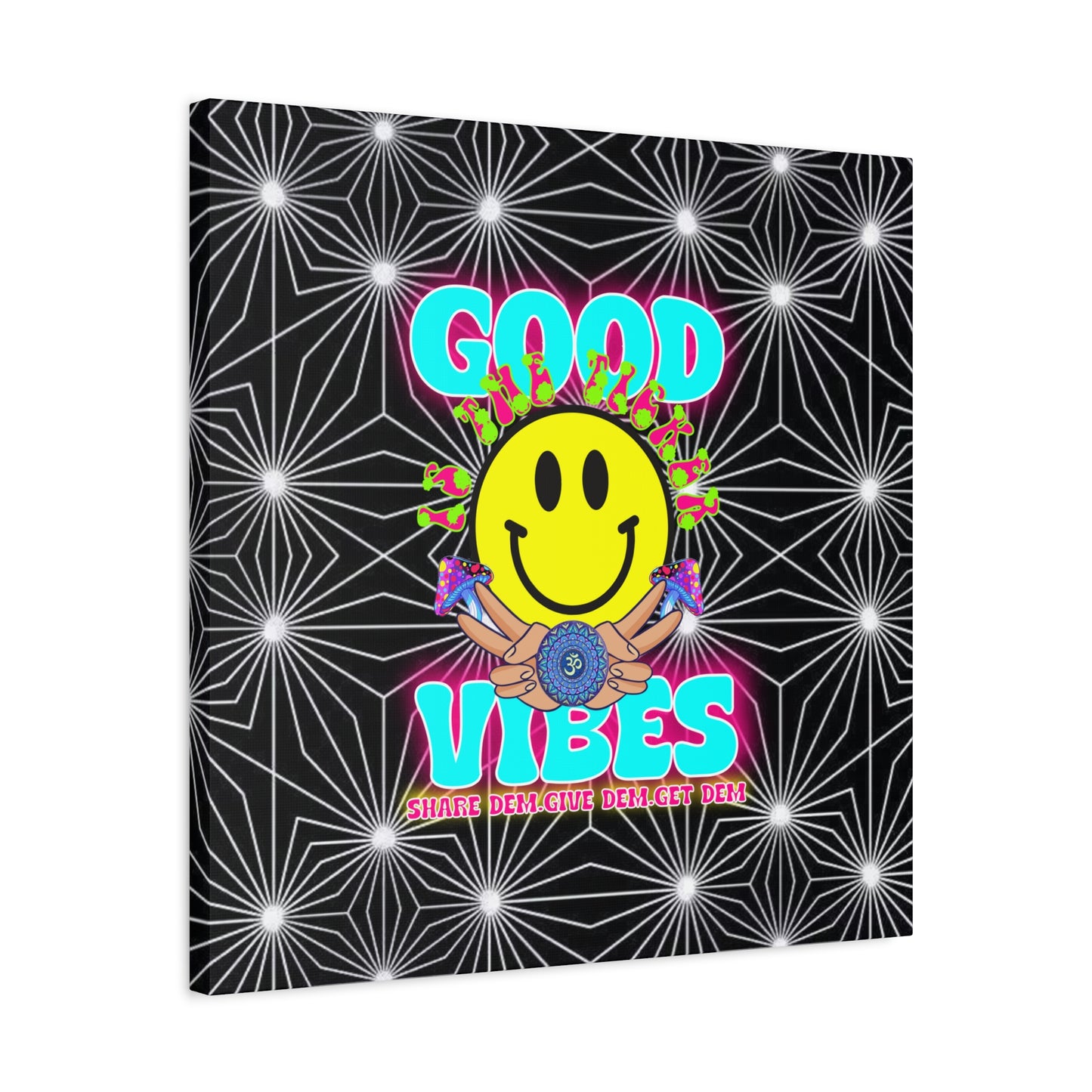 Positive Energy Canvas Print – Trippy Psychedelic Art with "Good Vibes" & Smiley Faces | Optical Illusion Wall Art | Available in Multiple Sizes