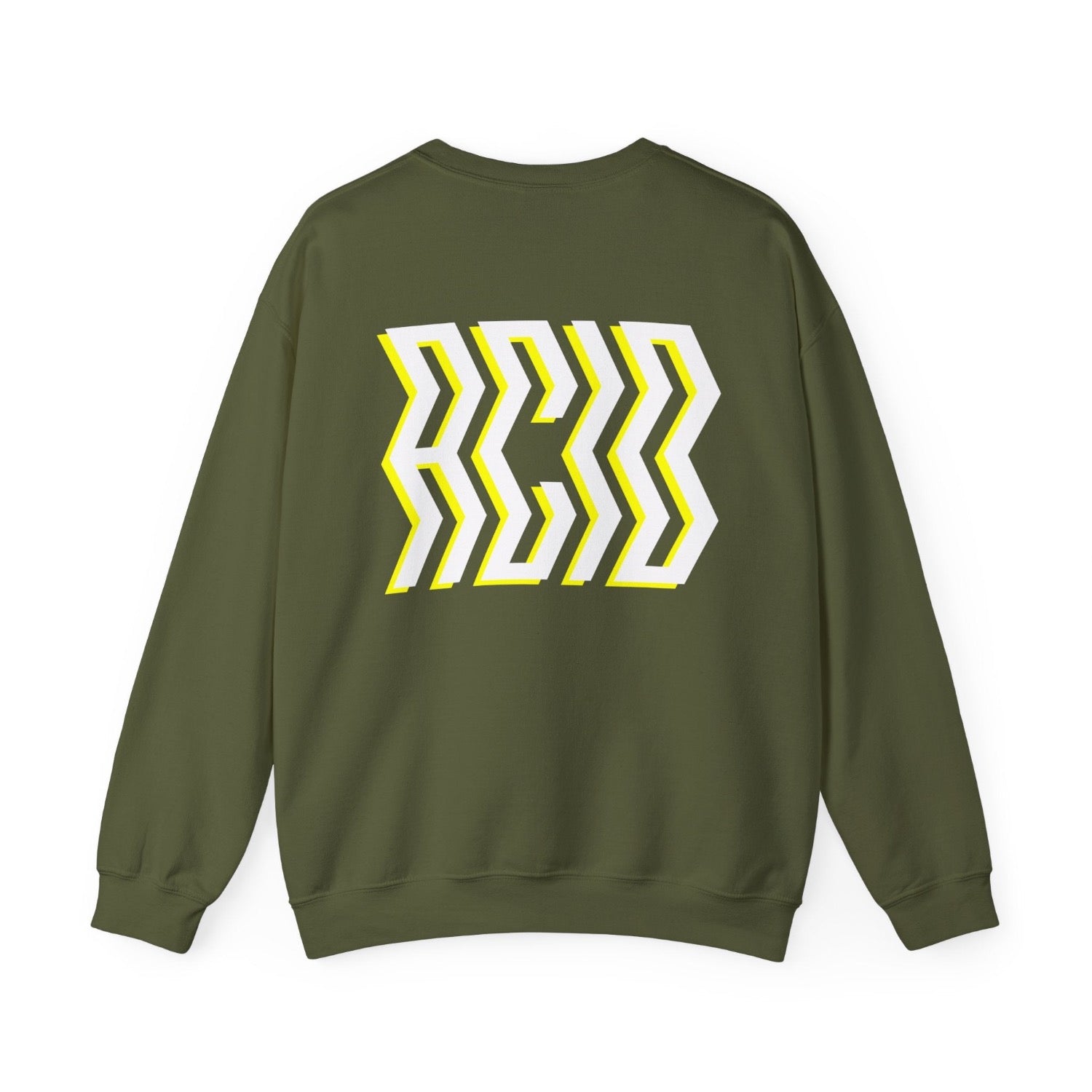 Rave tops long sleeve, military green sweatshirt with Large ACID back print