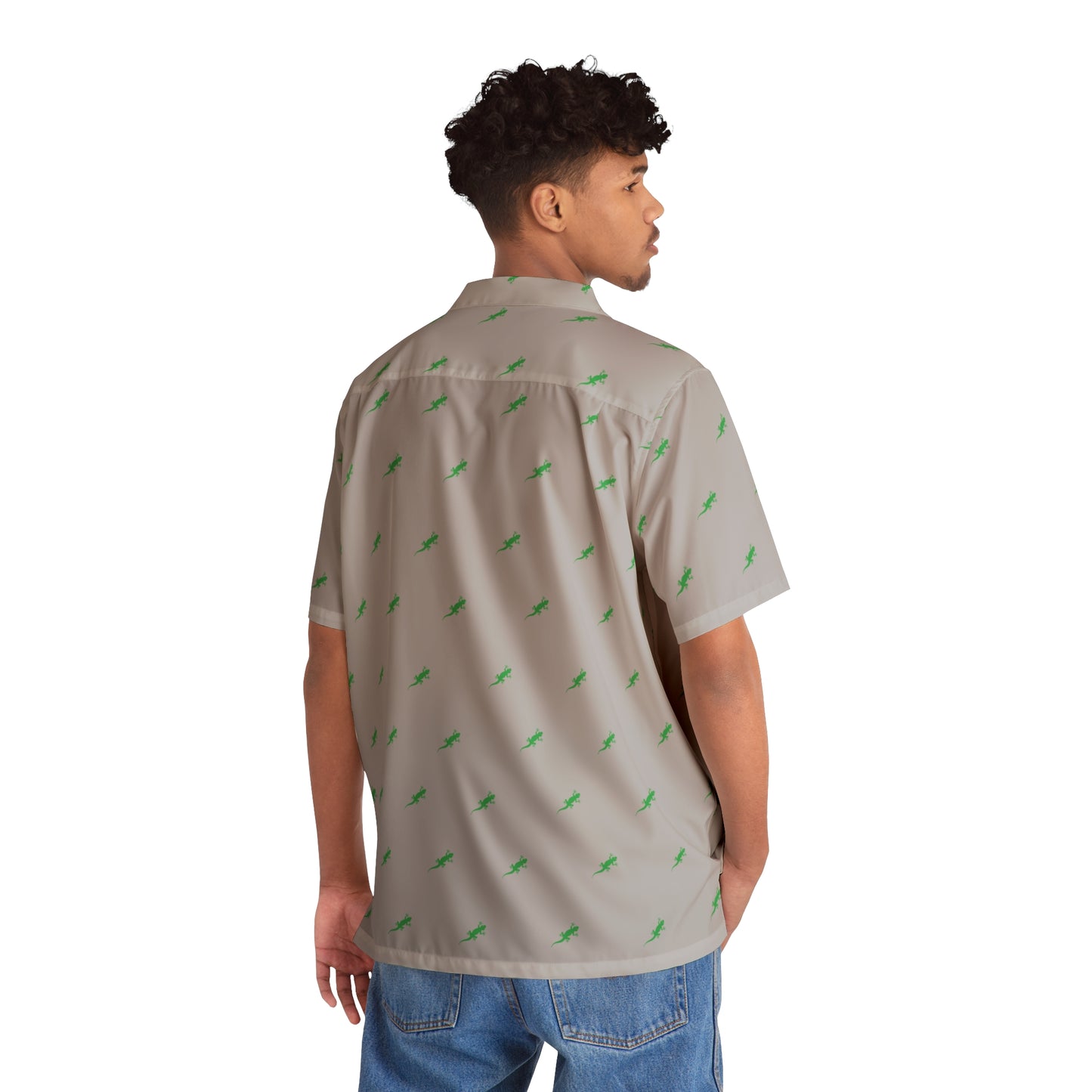 Gecko inu Hawaiian shirt grey and green