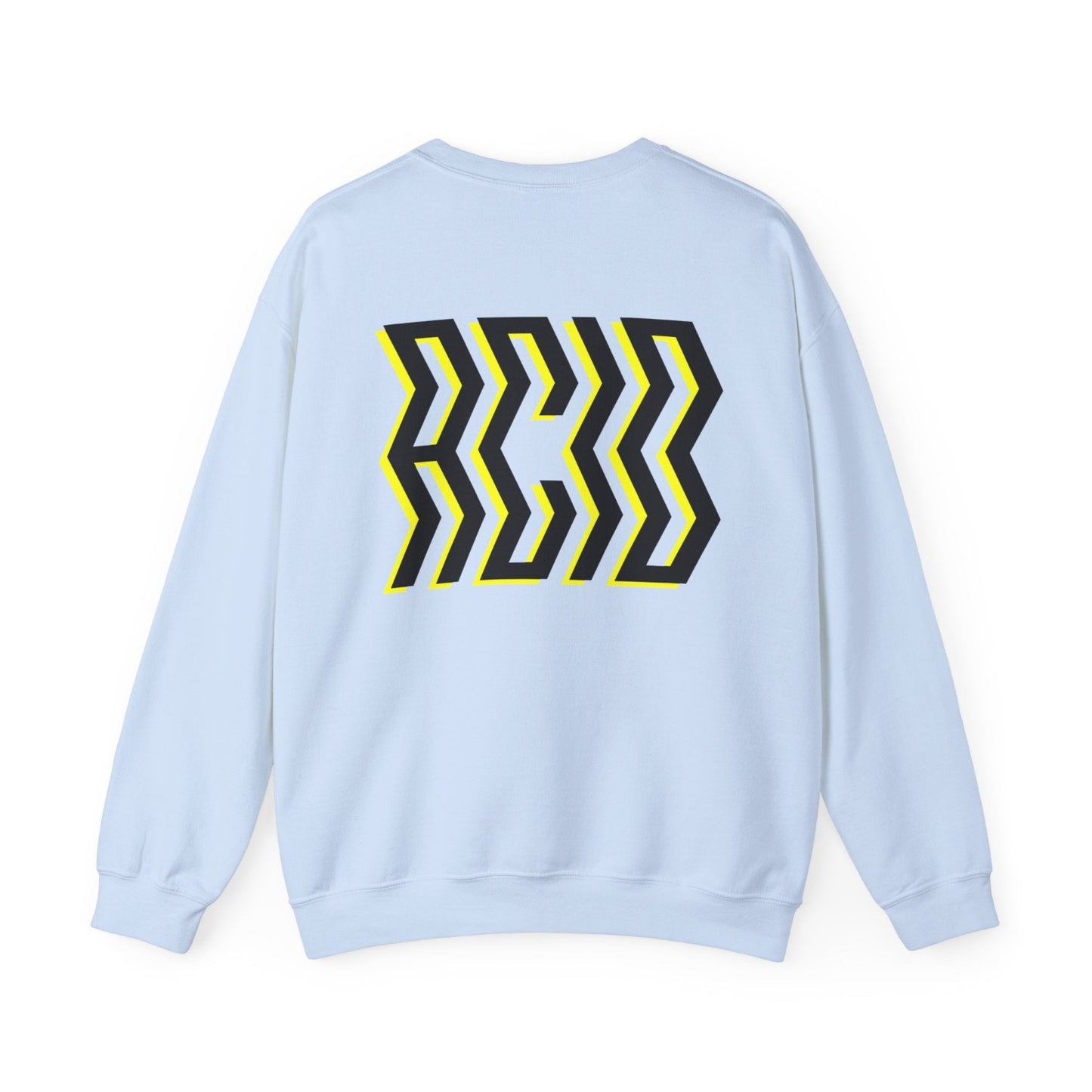 Acid house sweater, pale blue, bold ACID back print