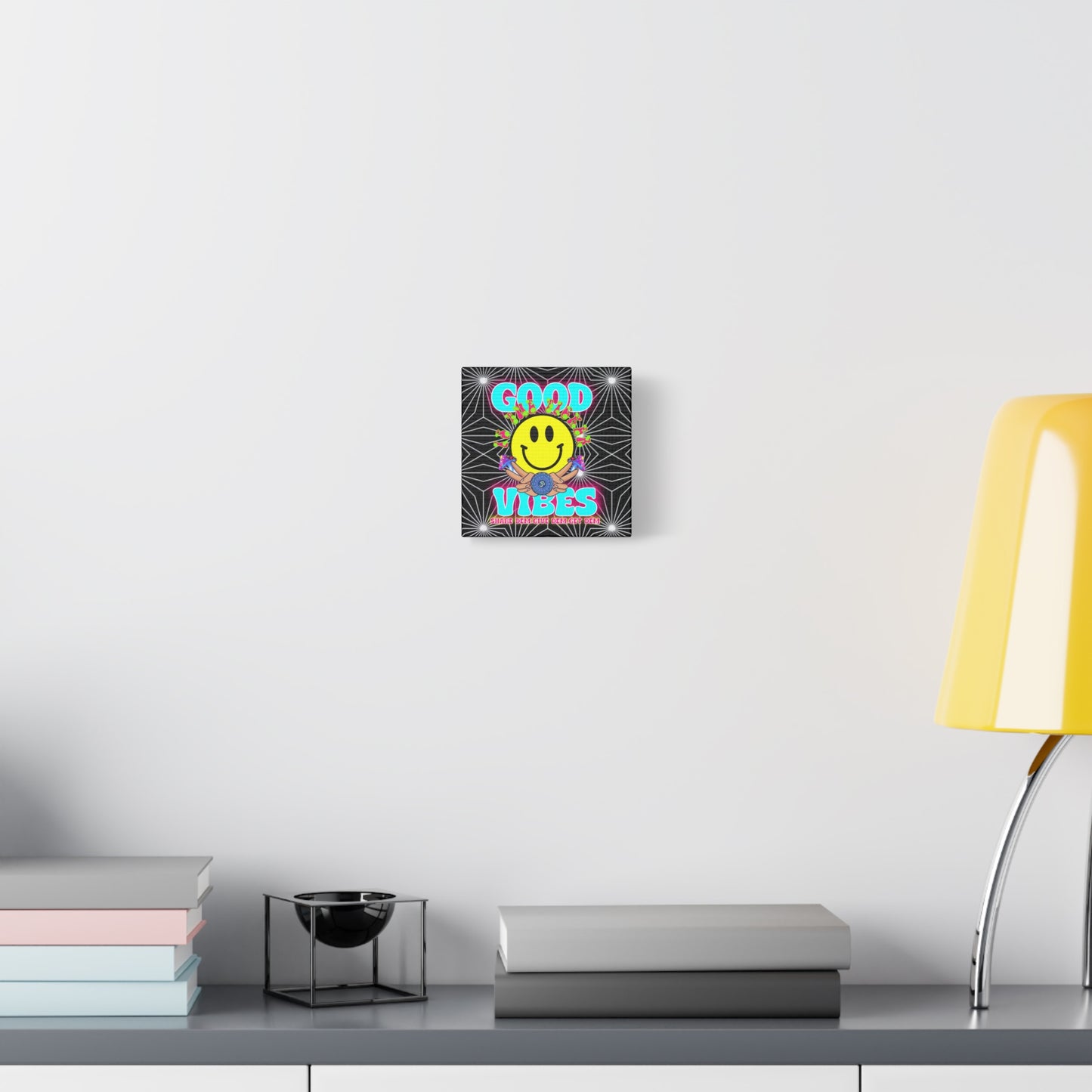 Positive Energy Canvas Print – Trippy Psychedelic Art with "Good Vibes" & Smiley Faces | Optical Illusion Wall Art | Available in Multiple Sizes