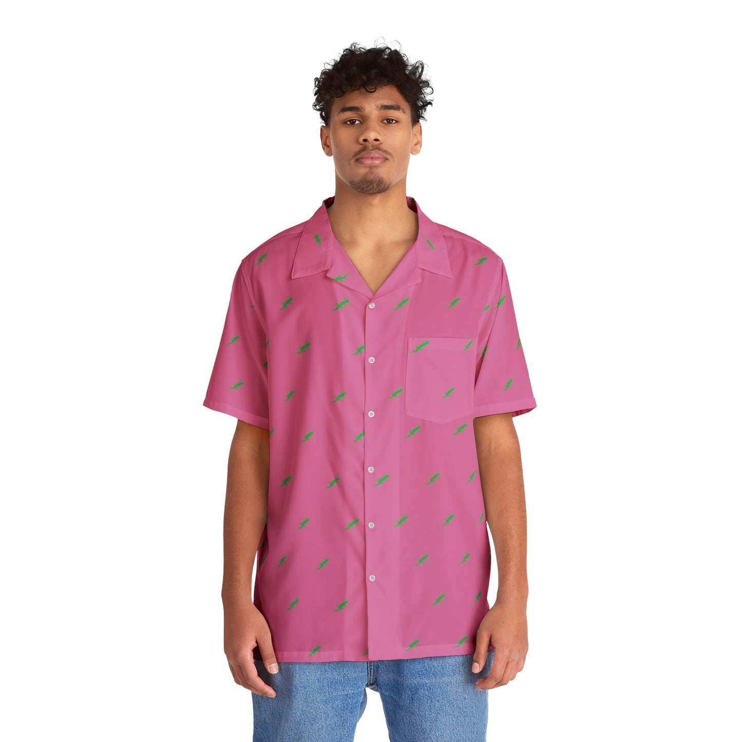 Gecko inu Hawaiian shirt pink and green