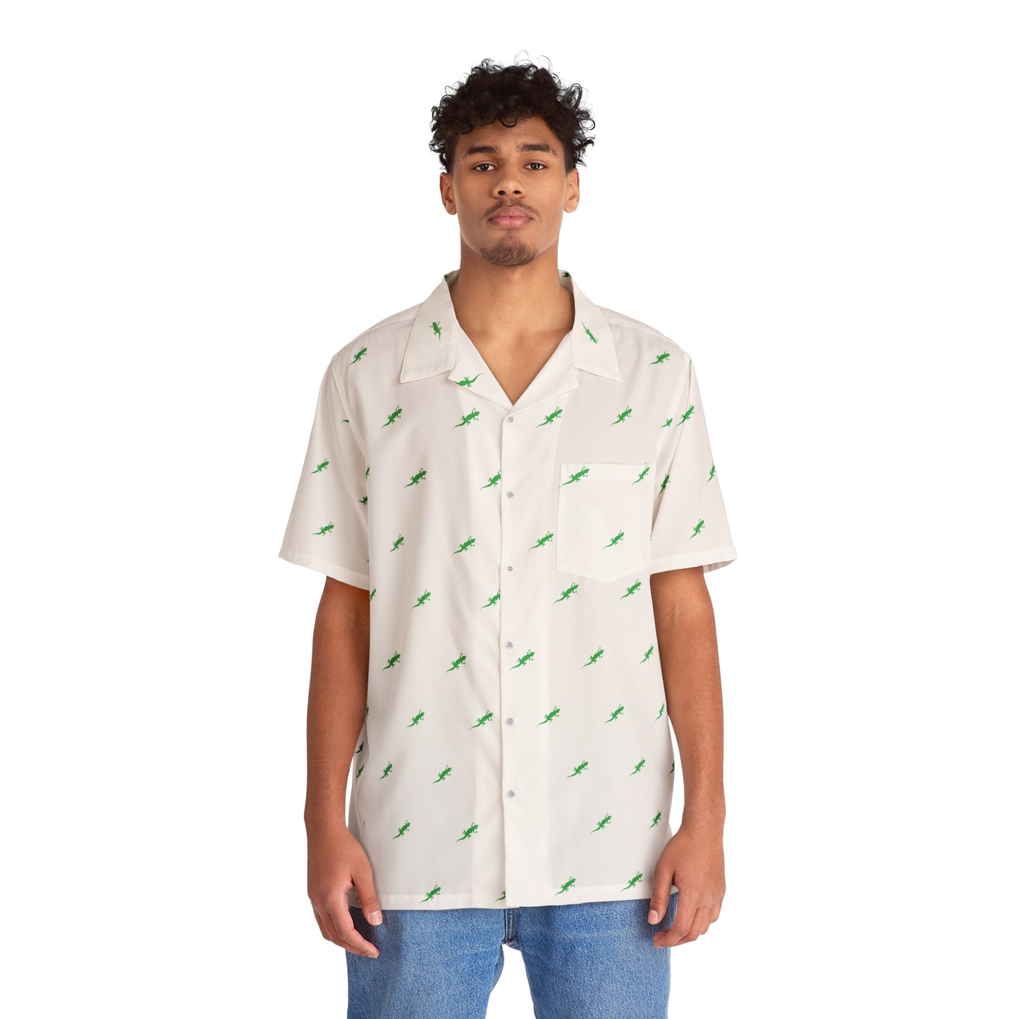 Gecko inu Hawaiian shirt green and white