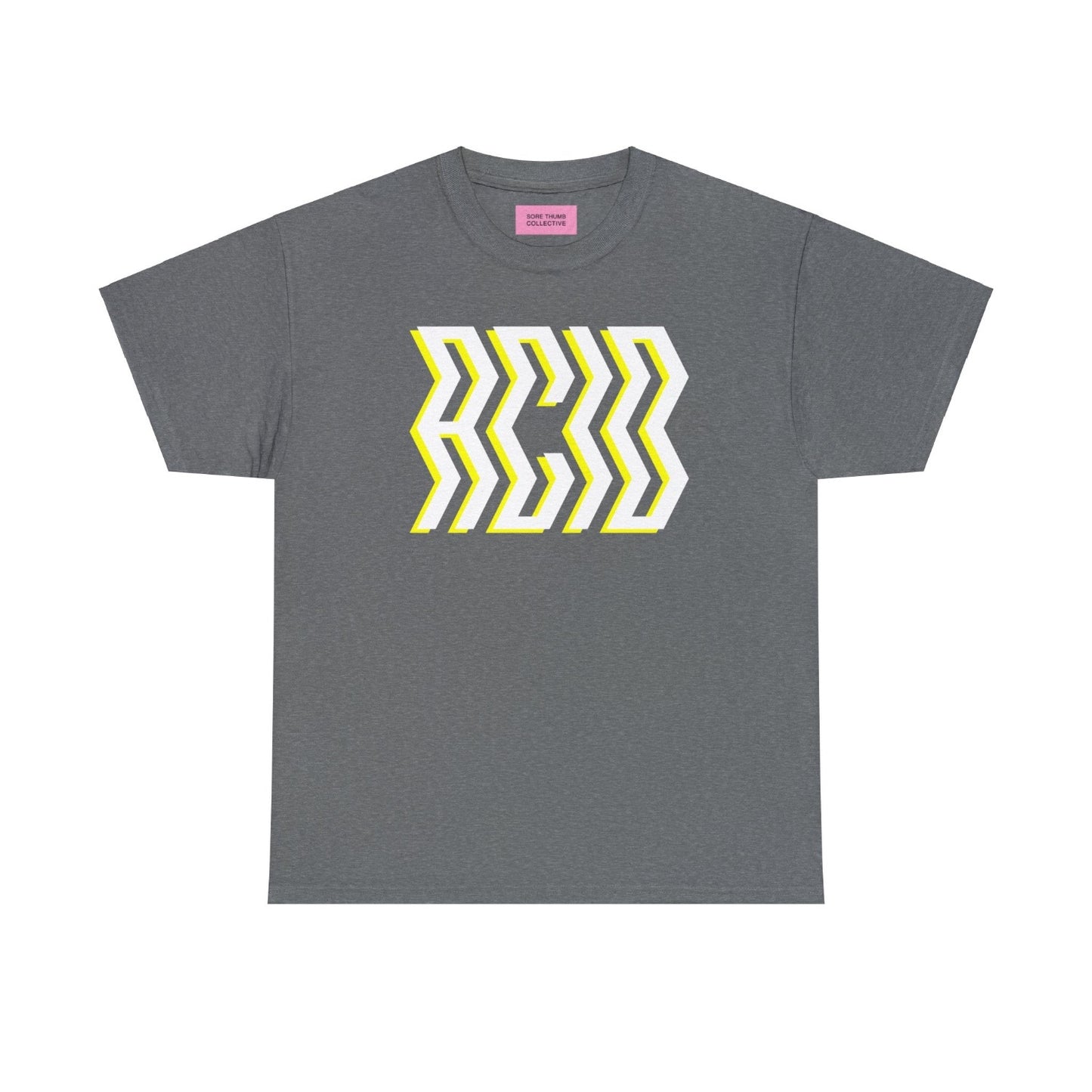 Acid house t shirt in light grey with contrasting ACID wording printed on front, in bold retro style text