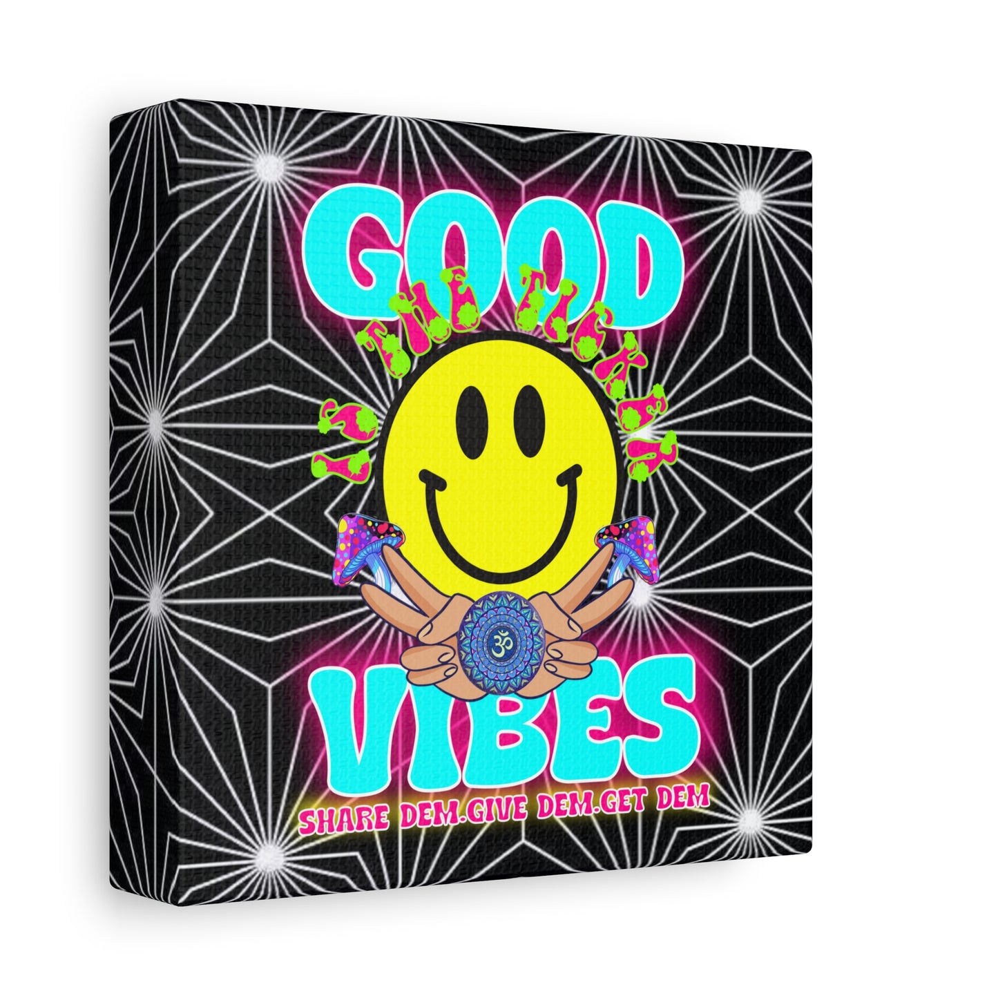 Positive Energy Canvas Print – Trippy Psychedelic Art with "Good Vibes" & Smiley Faces | Optical Illusion Wall Art | Available in Multiple Sizes