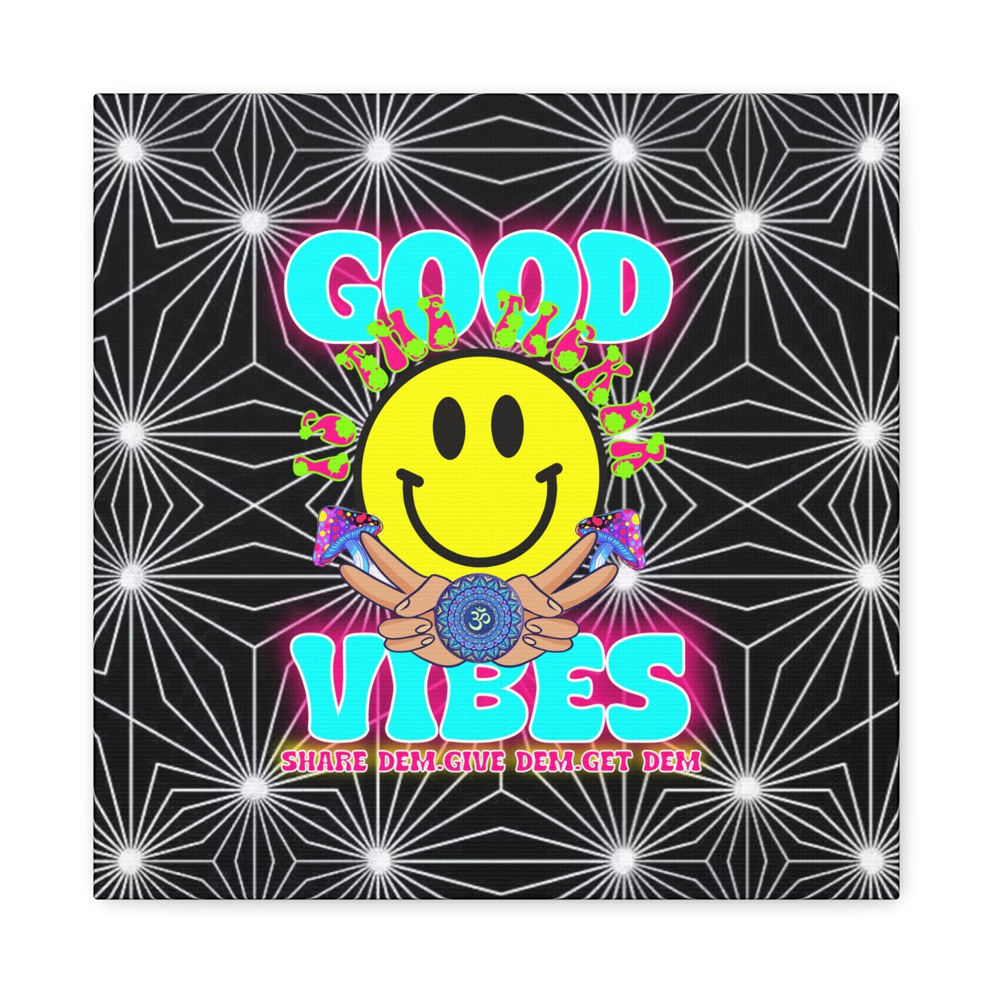 Positive Energy Canvas Print – Trippy Psychedelic Art with "Good Vibes" & Smiley Faces | Optical Illusion Wall Art | Available in Multiple Sizes