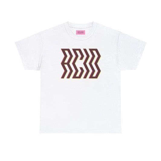 Acid rave t shirt with bold glitch style ACID print with trippy effect.