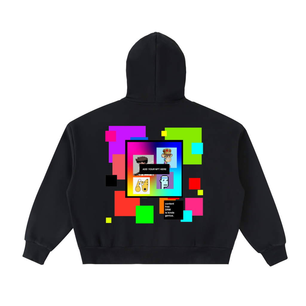 Full-Zip NFT Hoodie (Black) – “Content-Free DRM” Oversized Web3 Streetwear