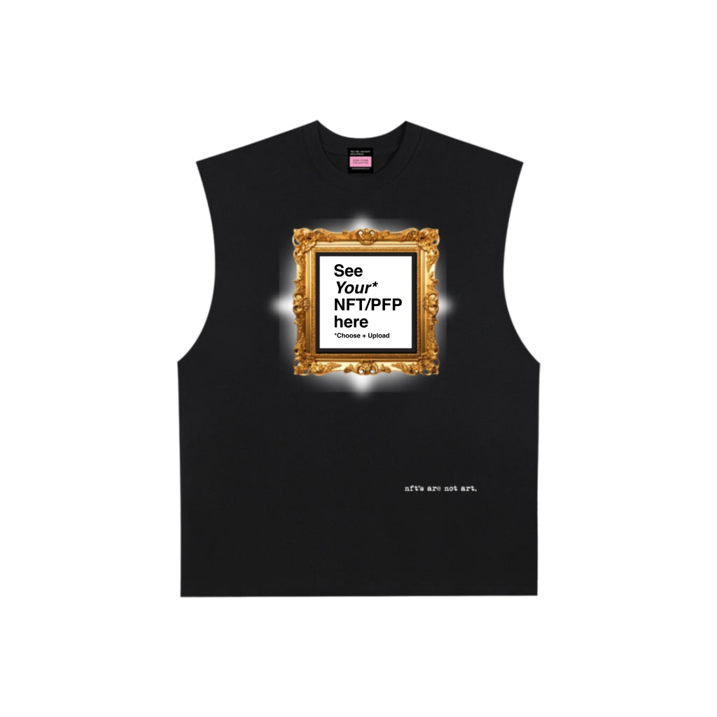 Rough-Edge Boxy Tank (Black) – “nft’s are not art” Crypto Minimalist Streetwear