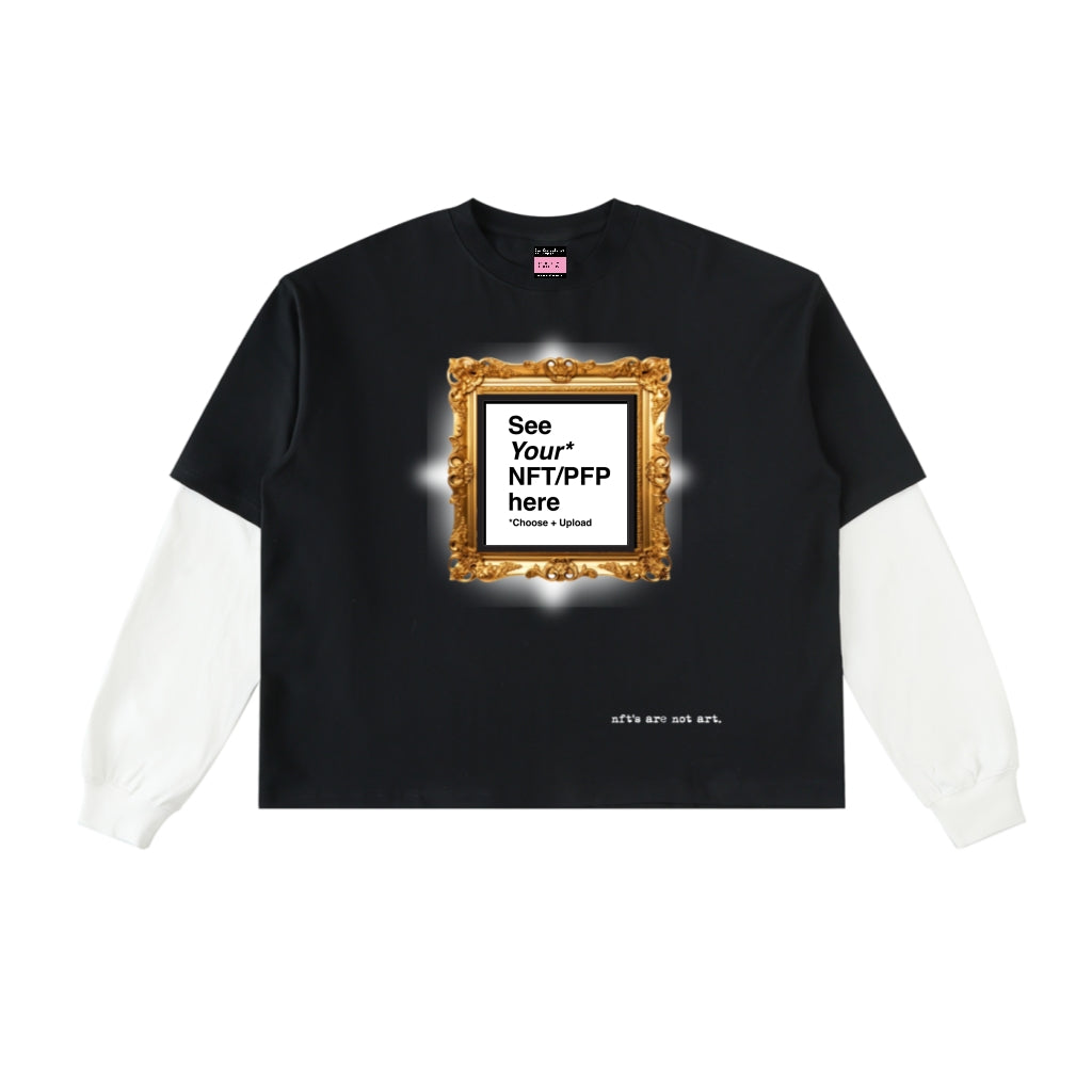 Layered NFT Streetwear Top (Black with White Sleeves) – “nft’s are not art” Web3 Gallery Edition