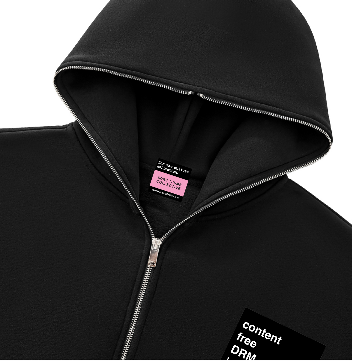 Full-Zip NFT Hoodie (Black) – “Content-Free DRM” Oversized Web3 Streetwear