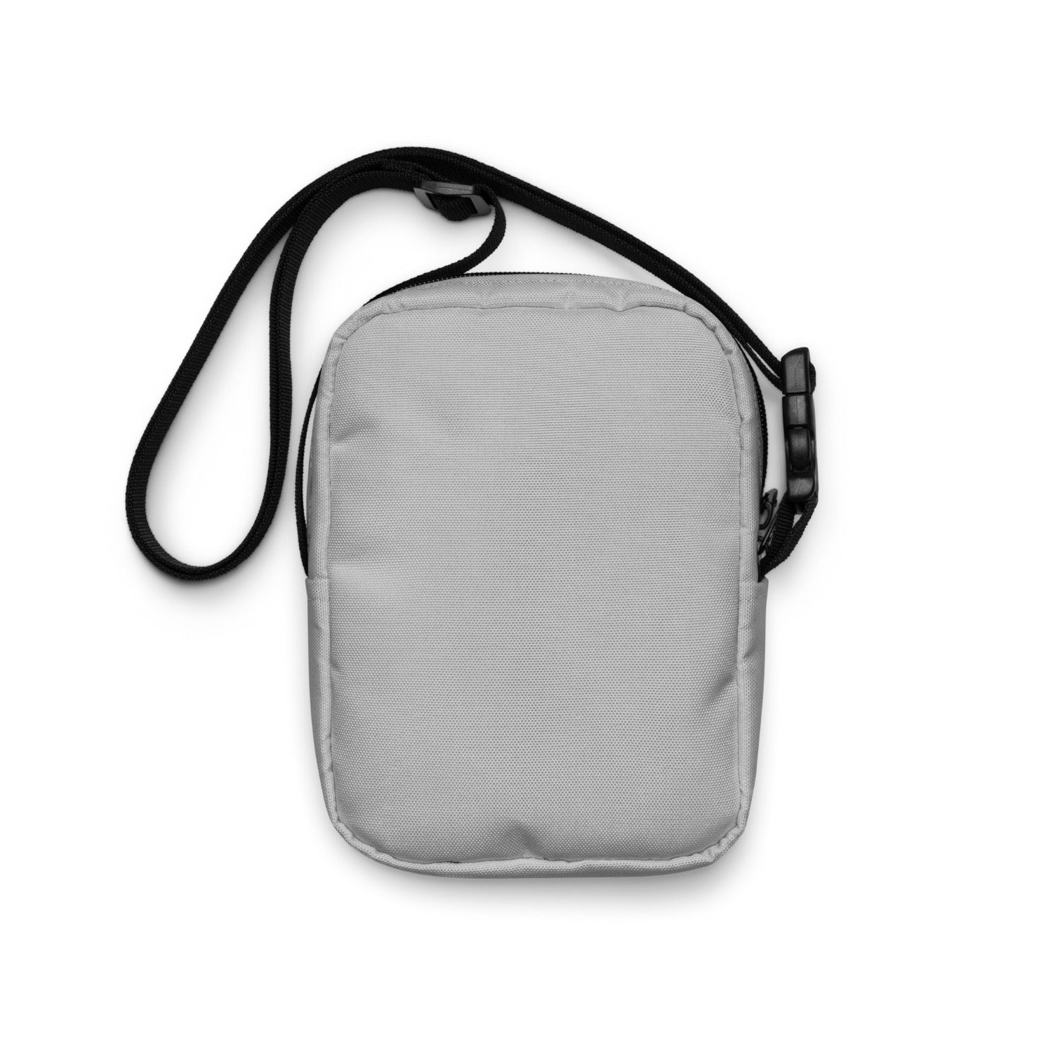 rear view of grey festival crossbody bag, strong fabric, utility style gorpcore cross body bag