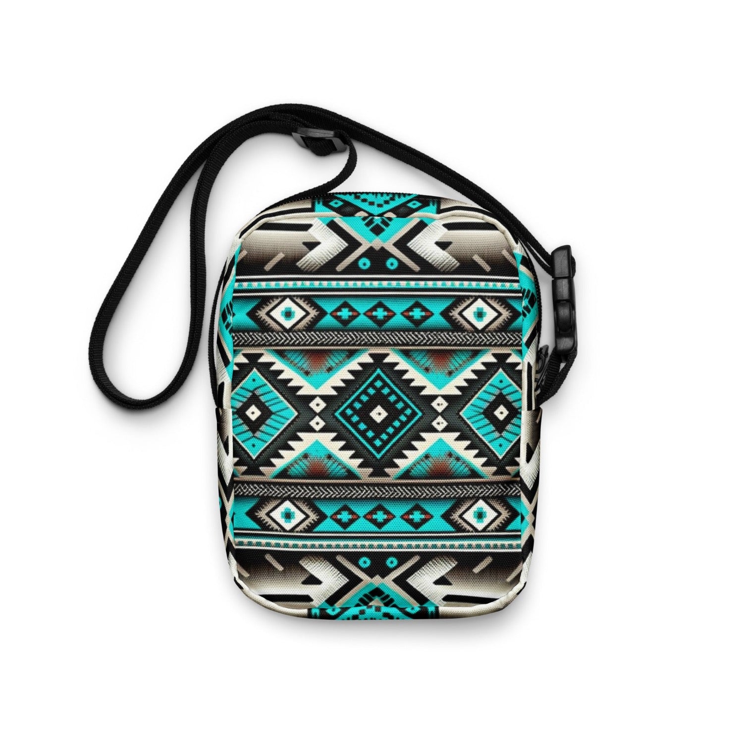 Aztec print, hippy crossbody bag, cross body bag with all over ethnic print in green and black