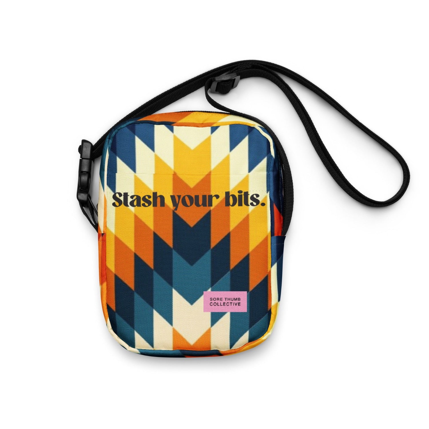 Aztec crossbody bag, bold colourful printed small festival bag