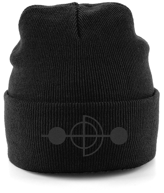 Cuffed Beanie 3 cities logo crop circle design BLACK