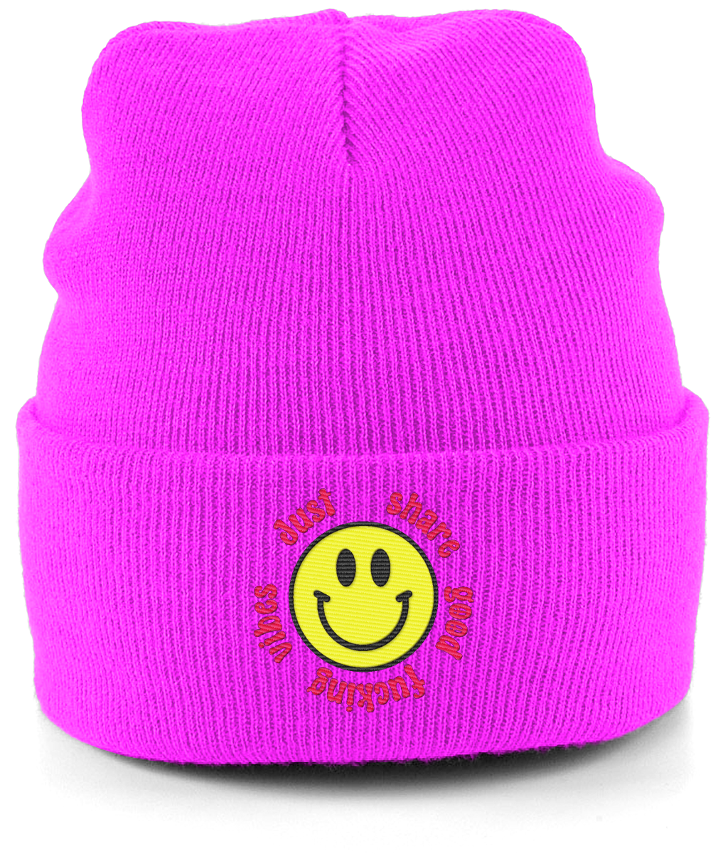 good vibes beanie neon pink