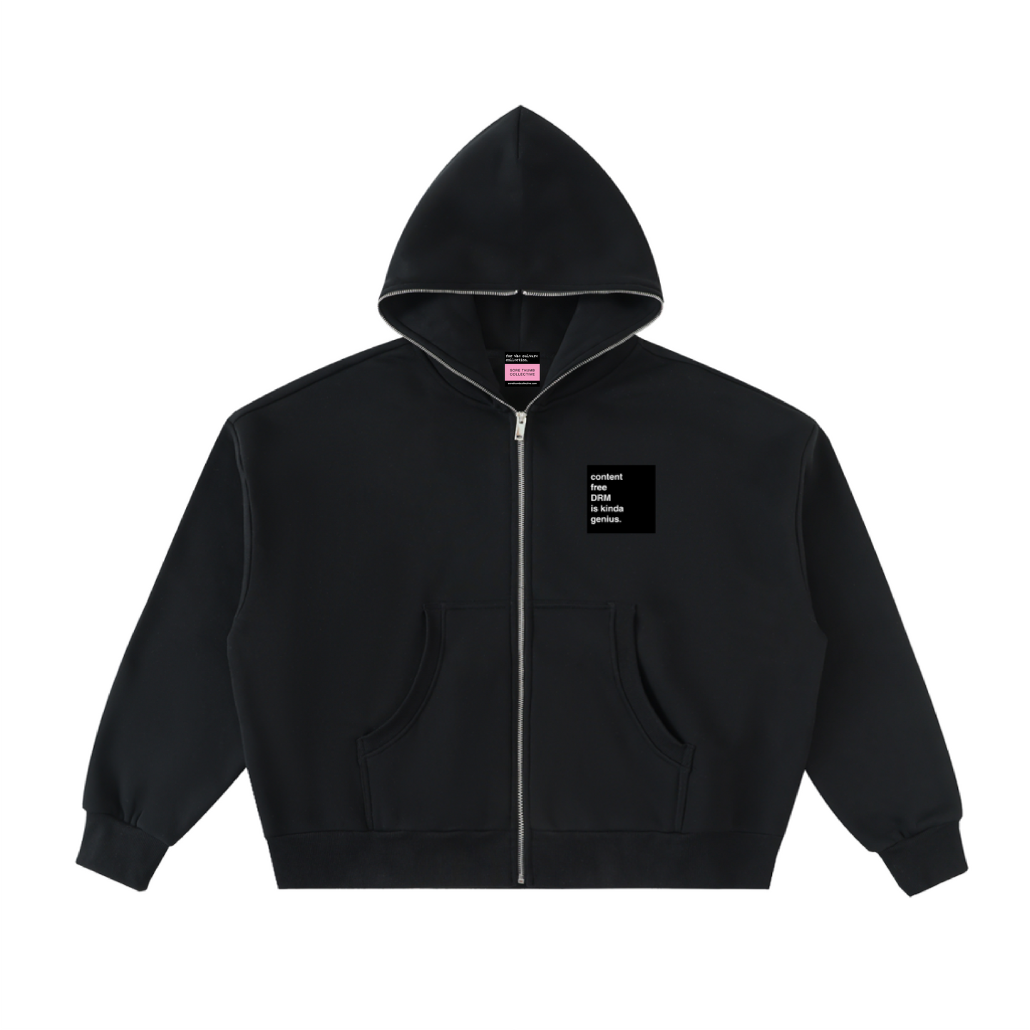 Full-Zip NFT Hoodie (Black) – “Content-Free DRM” Oversized Web3 Streetwear