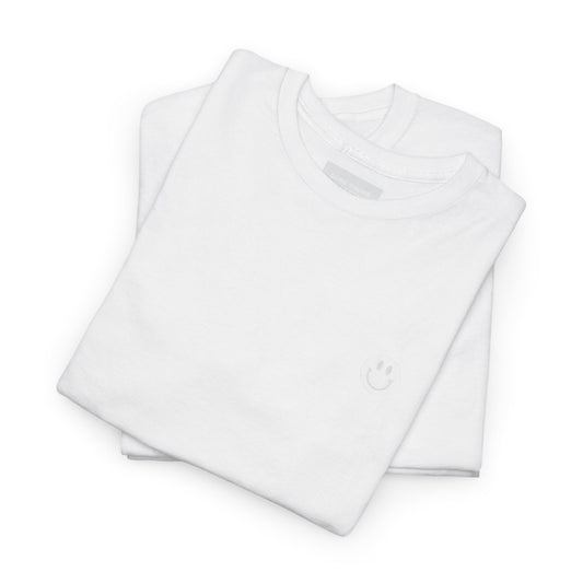 Stack of white folded shirts on a white background